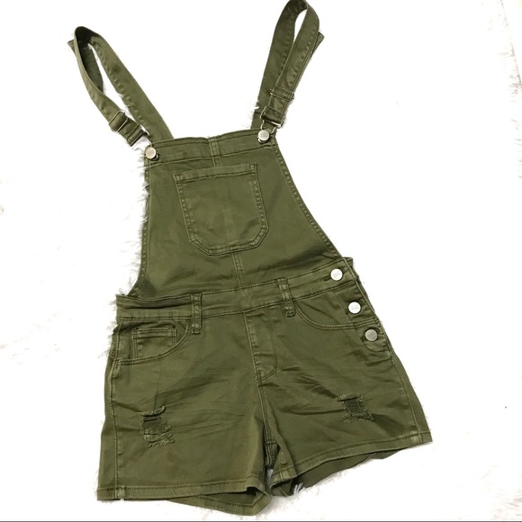 olive green overall shorts